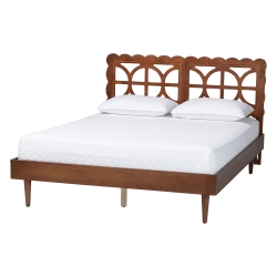 Baxton Studio Onyeka Platform Bed - Mid-Century Modern Bed with Lasercut Headboard and Scalloped Detailing for Bedroom or Guestroom, Queen